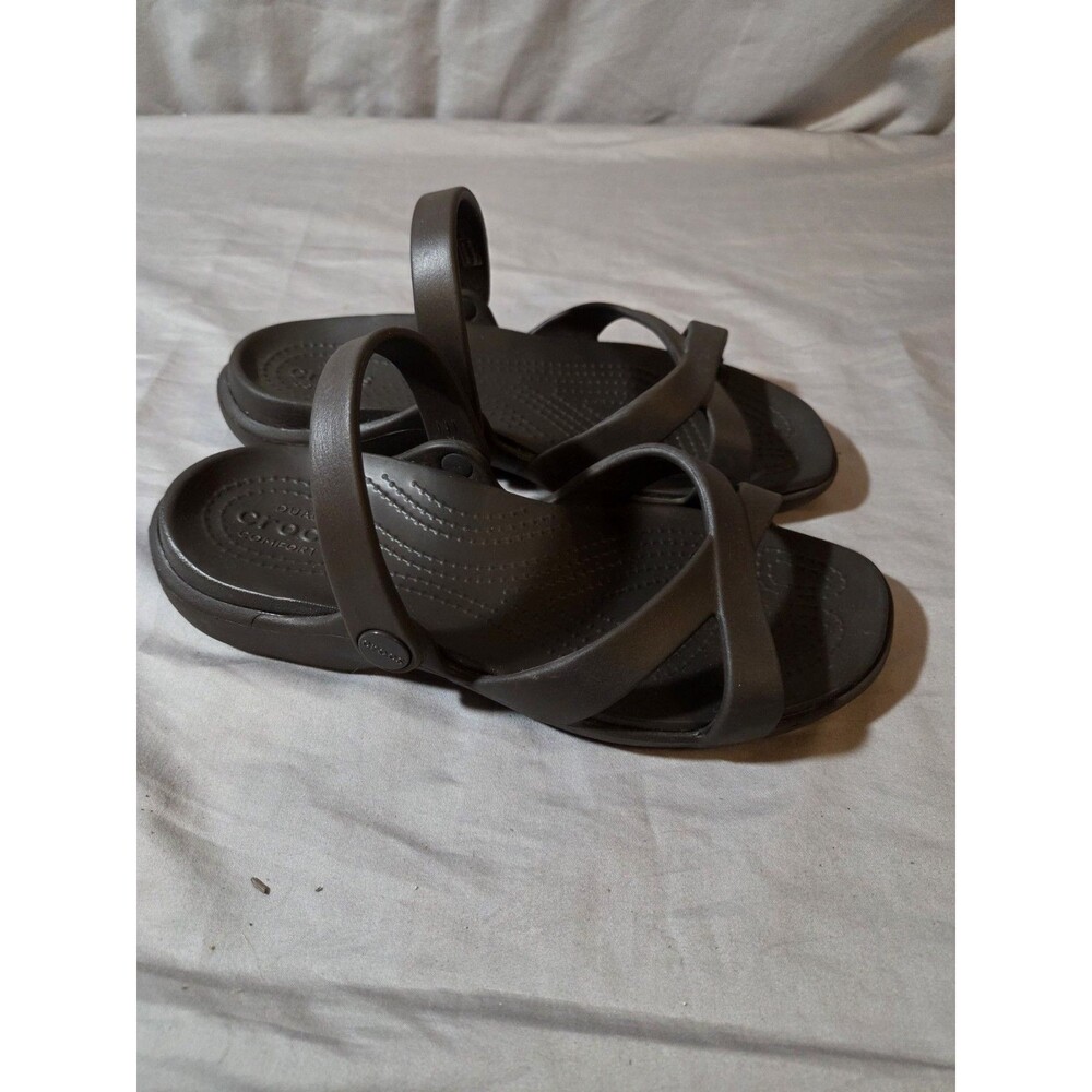 Crocs Women's Meleen Crossband Sandals Sz 7 Brown Espresso Slip On Comfort - Picture 5 of 8